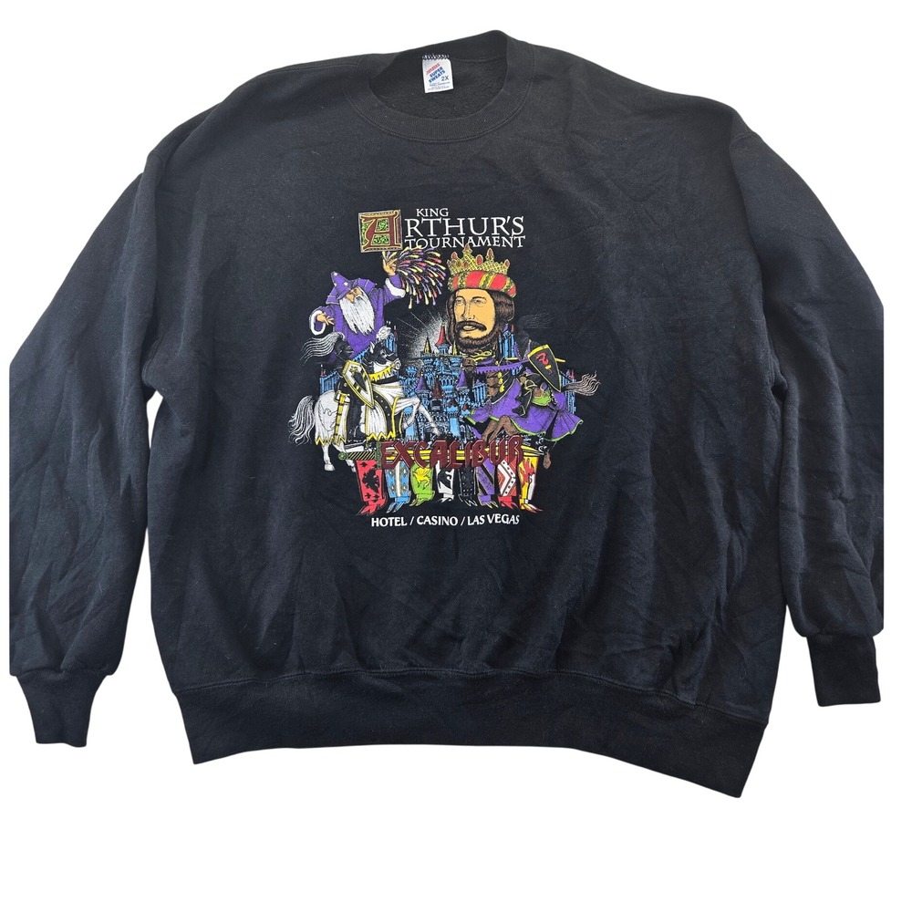 Jerzees Sweatshirt Mens 2X Black Excalibur Las Vegas King Arthurs Tournament Vtg